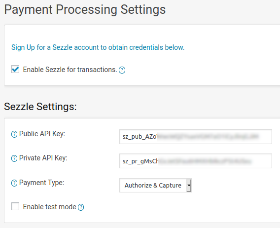 Sezzle Payment Processing Settings for Cirkuit Networks