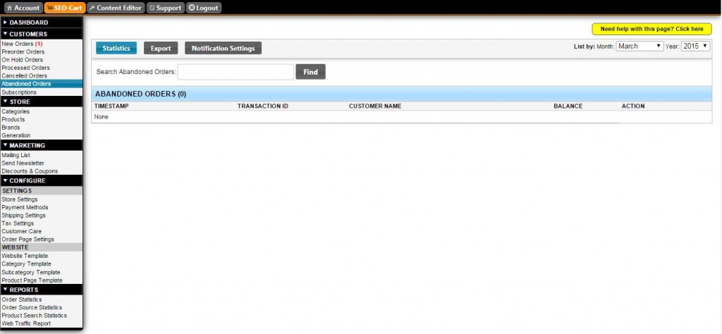 SEO-Cart Abandoned Orders Screenshot