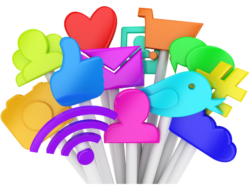 Social media icons on sticks. 